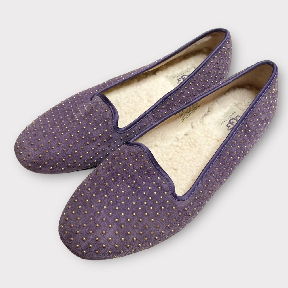 UGG Purple Alloway Flats Size 8.5 Studded Slip On Loafers Shearling lined